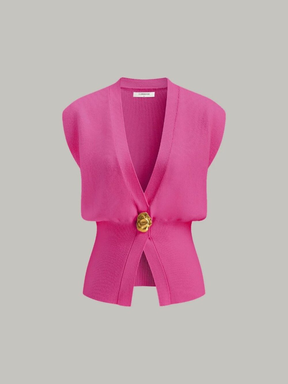Commense V-Neck Buttoned Detail Sweater Vest Hot Pink Size Large